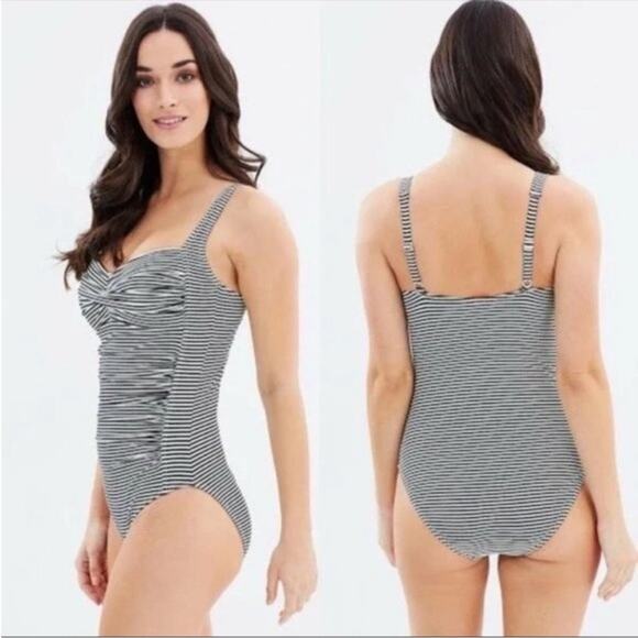 Bond-eye Australia Black White Stripe Pinup Padded Top One Piece Swim 8 - Picture 13 of 13